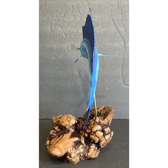 Vintage JOHN PERRY Blue Marlin Swordfish Jumping Out Water Sculpture